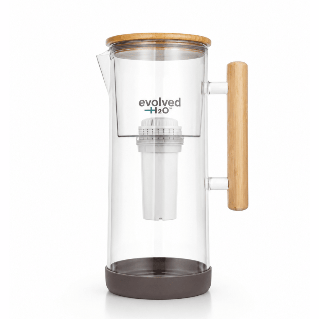 Evolved H2O Glass Water Filter Jug with filter cartridge