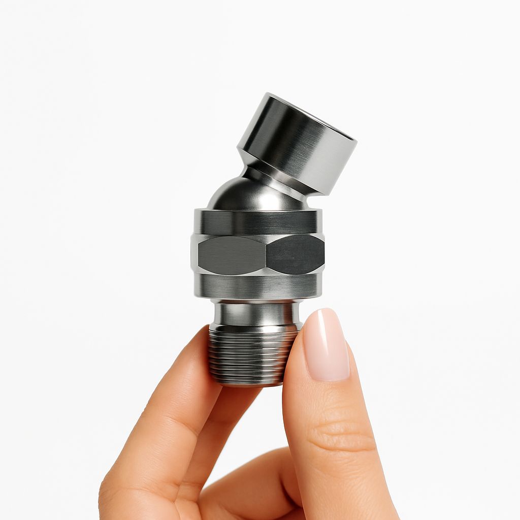 Evolved H2O Swivel Ball Adapter in silver.