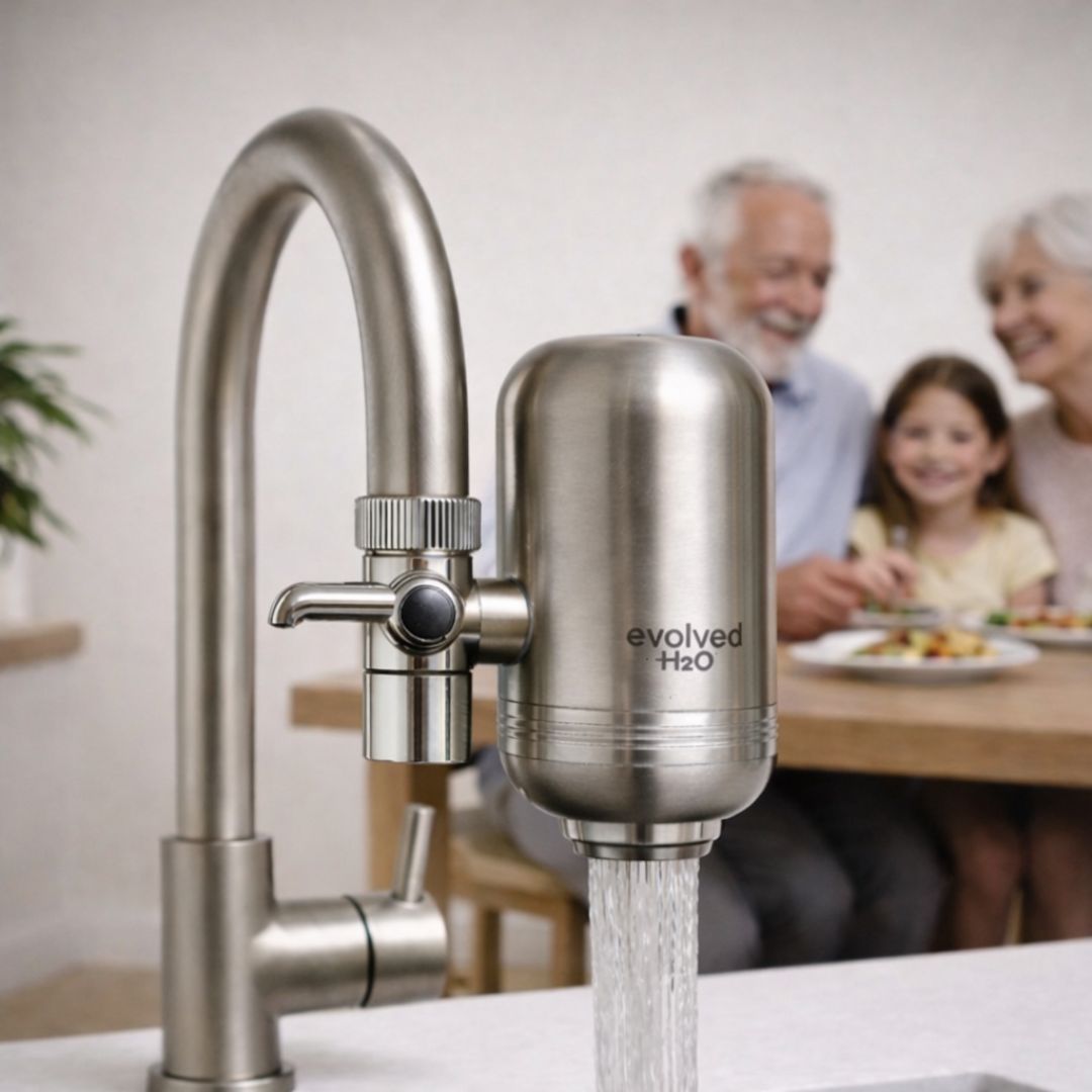 Modern kitchen faucet with attached stainless steel water filtration system