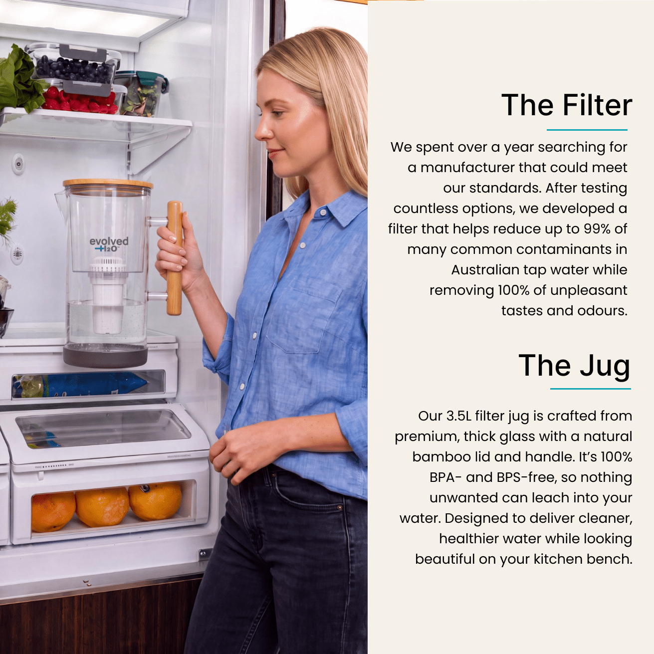 Evolved H2O™ Glass Water Filter Jug