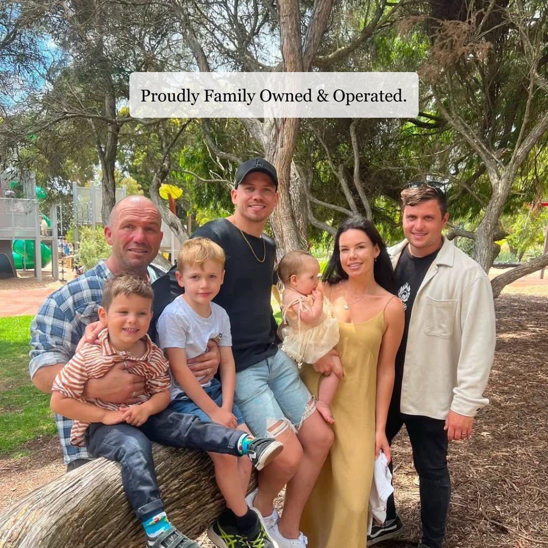 Evolved H2O family members together outdoors with children, representing the Australian family-owned business