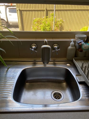 Customer photo of the Evolved H2O tap filter fitted by Janis R.
