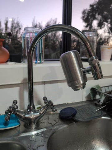 Customer photo of the Evolved H2O tap filter from Melissa F.'s review